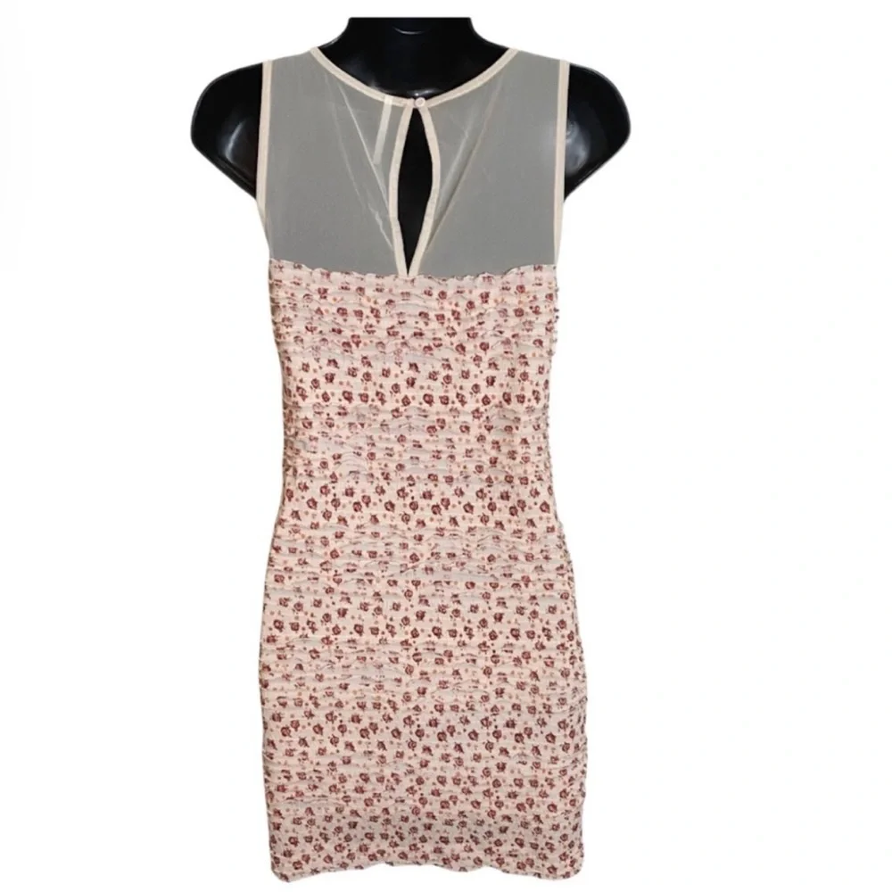 Free People Shimmy Bodycon cream blush combo ruffle floral dress size small